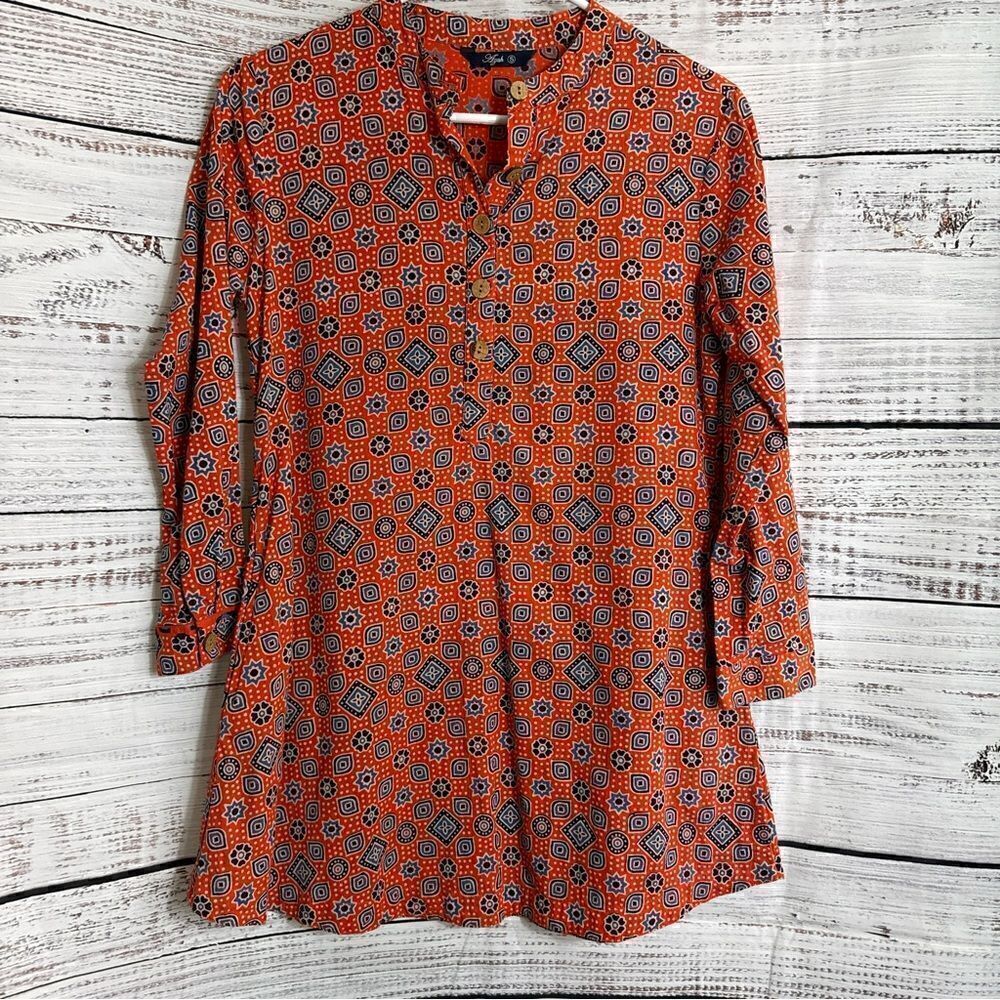 Azah Top Womens Size Small Popover Paisley Tunic Cotton Ajrakh Boho Minimalist